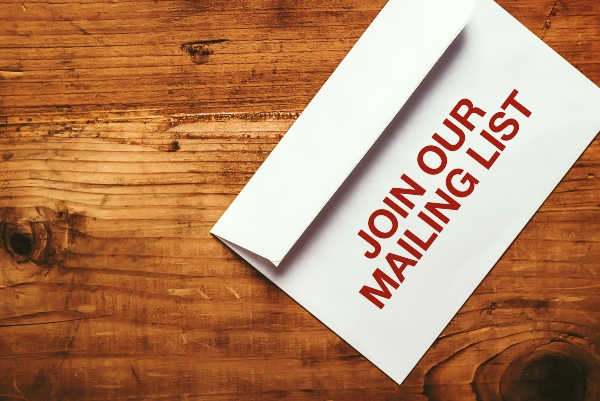 A letter says join our mailing list as a direct mail marketing tactic.