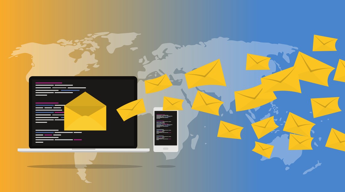 envelopes coming out of a computer symbolize mailing lists